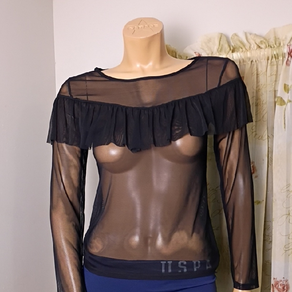 Chic Black‎ Sheer Ruffle Blouse